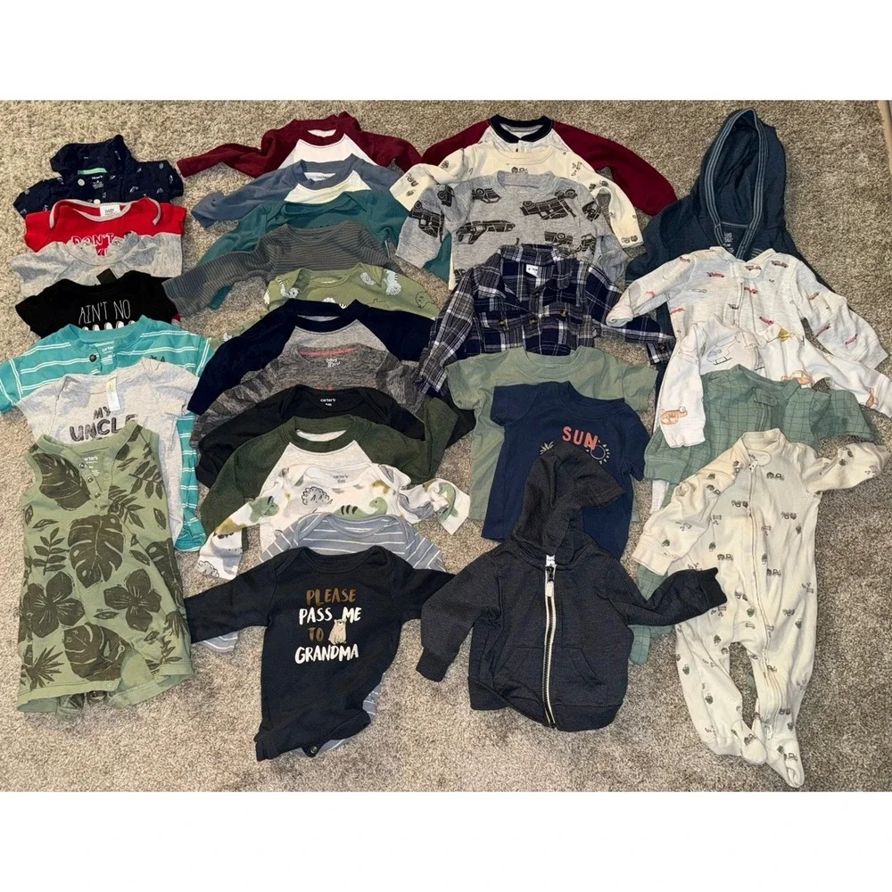Lot Of 31 Mixed Brand Baby Boy Clothes Size 6M (5 Sleepers 26 Shirts)